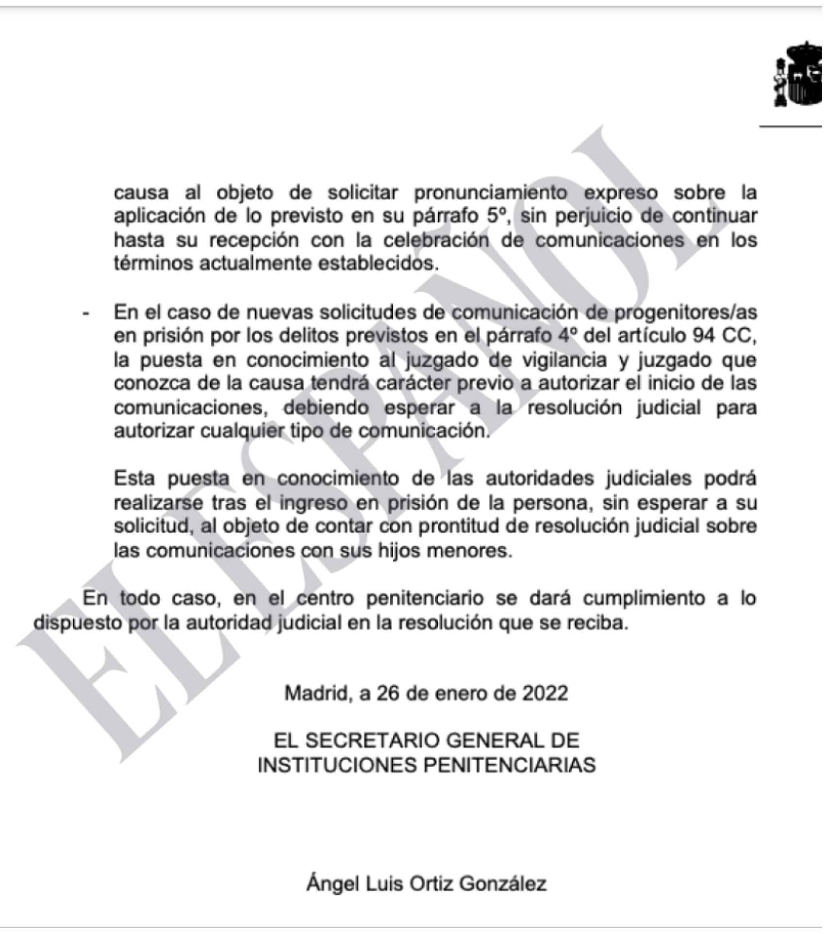 Fragmento de la carta de Ángel Luis Ortiz a los directores de las prisiones.