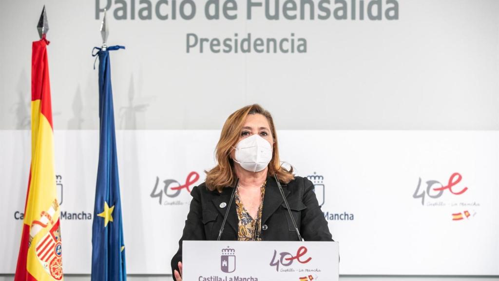 Rosana Rodríguez, consejera de Educación de Castilla-La Mancha, este martes en rueda de prensa