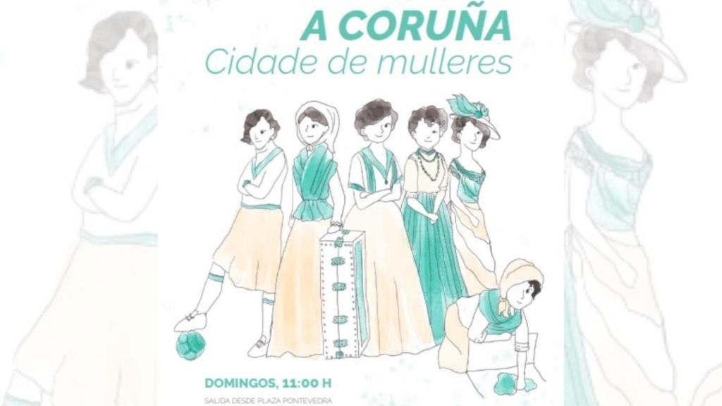 Cartel de la ruta ‘A Coruña. Cidade de mulleres’.