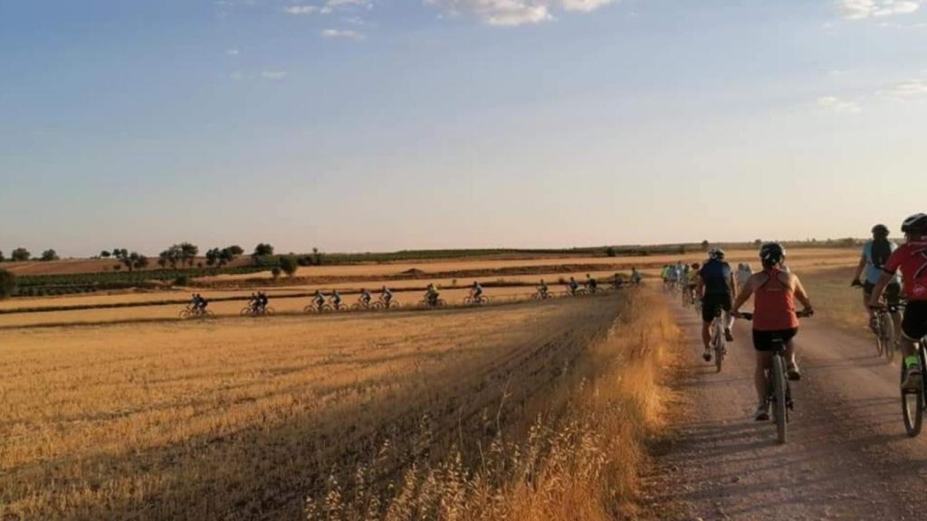 Ciclistas en el campo.