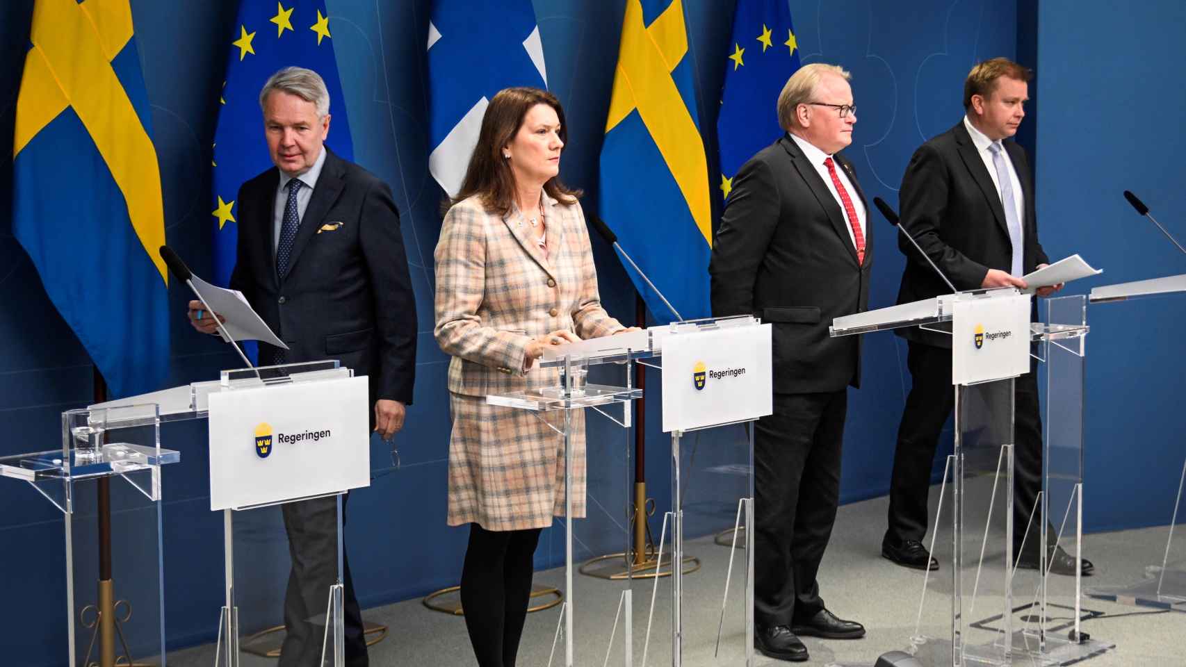 Los ministros de Exteriores y Defensa de Suecia y Finlandia.