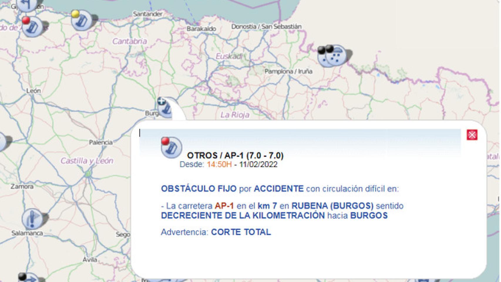 Cortan la AP1 a la altura de Rubena por accidente