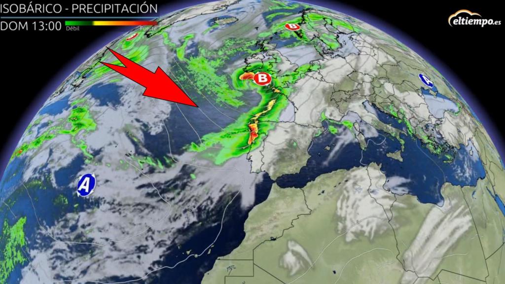 El frente atlántico y la borrasca. Eltiempo.es.