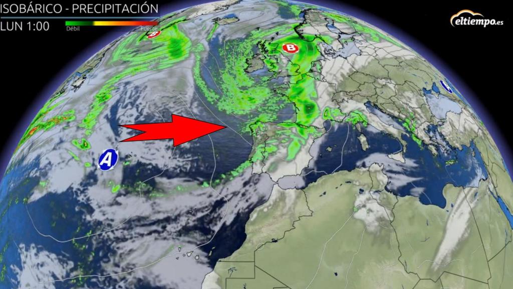 El paso de la borrasca por Europa Occidental. Eltiempo.es