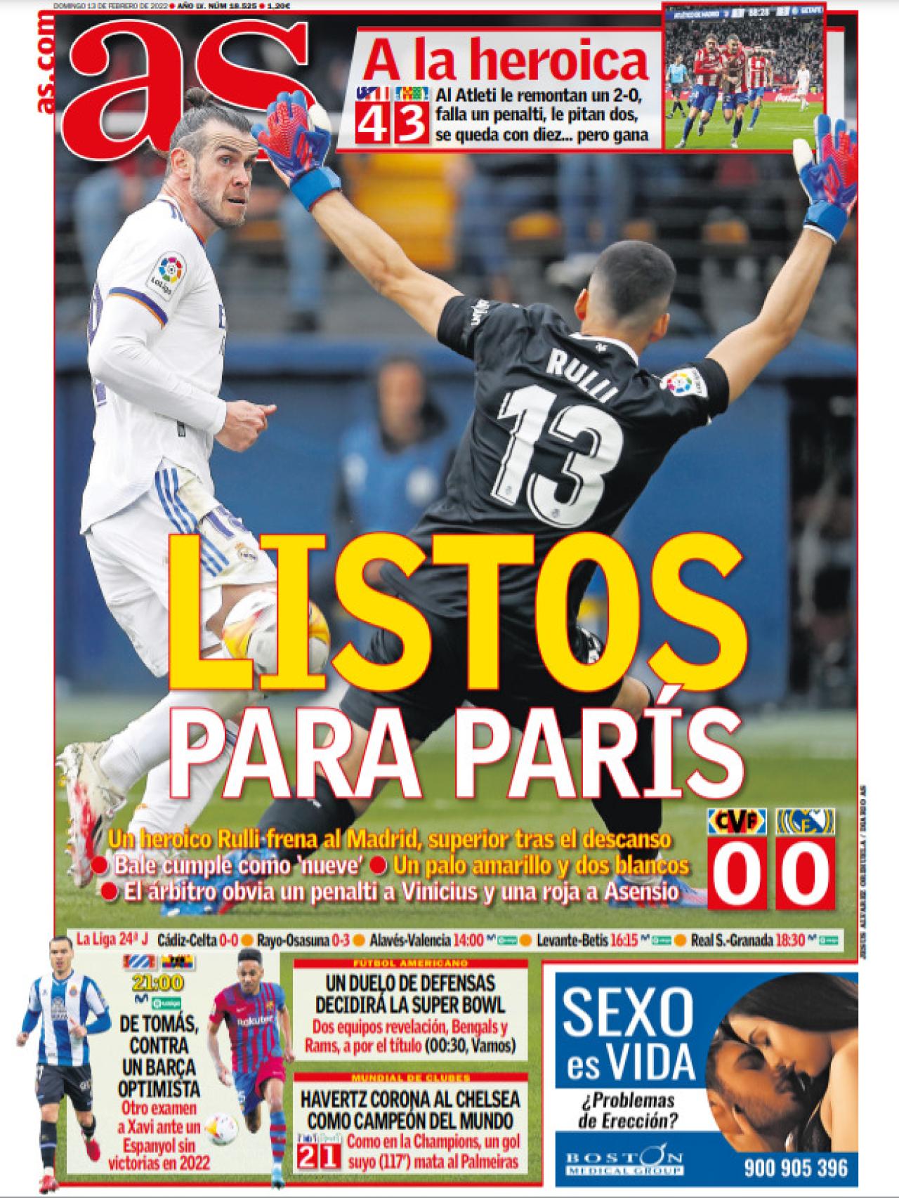 La portada del diario AS (13/02/2022)
