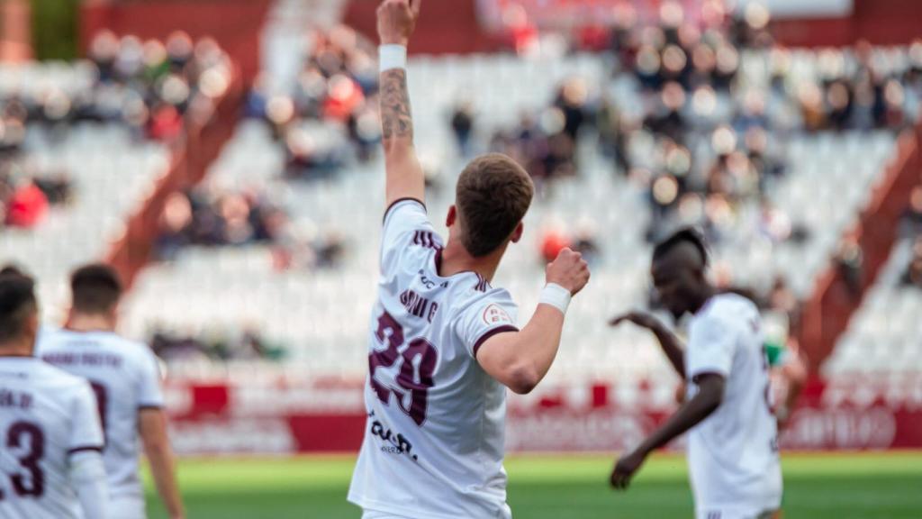 Dani González celebrando el primer gol. Foto: Albacete Balompié