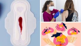 Un collage sobre menstruación y  vacunas.