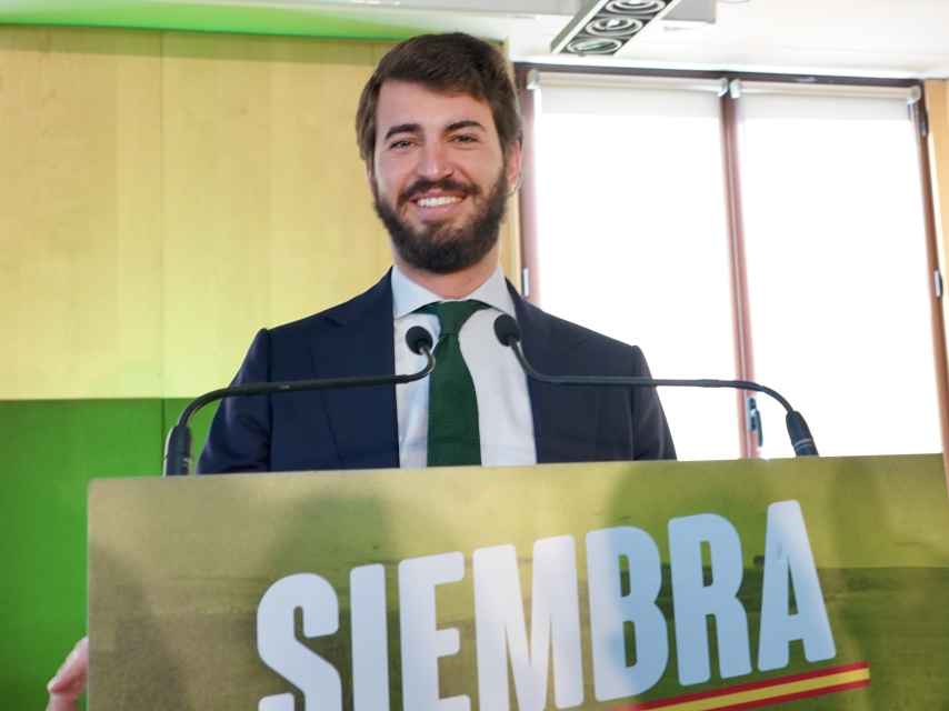 Juan García-Gallardo (Vox) en su comparecencia de esta mañana tras el resultado electoral en Castilla y León.