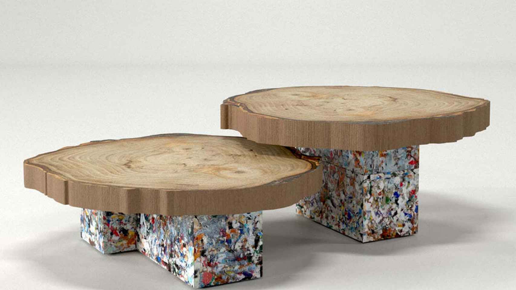 Mesa fabricada con plástico reciclado