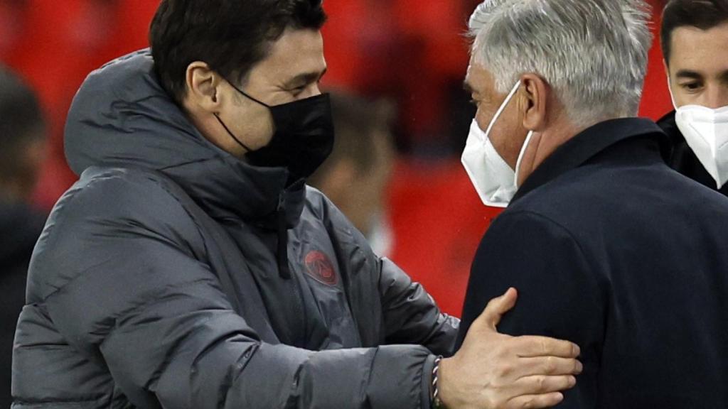 Mauricio Pochettino y Carlo Ancelotti, antes del partido.