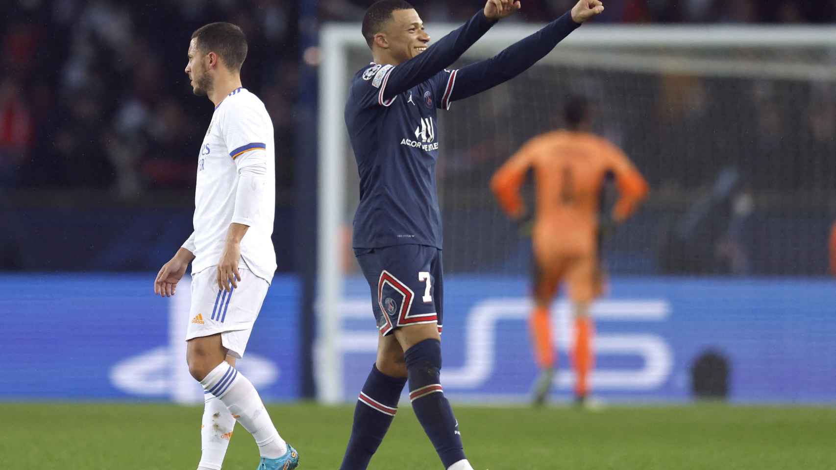 Kylian Mbappé celebra su gol al Real Madrid