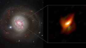 Galaxia activa Messier 77 y vista de su núcleo galáctico activo (AGN) captado por el instrumento MATISSE.