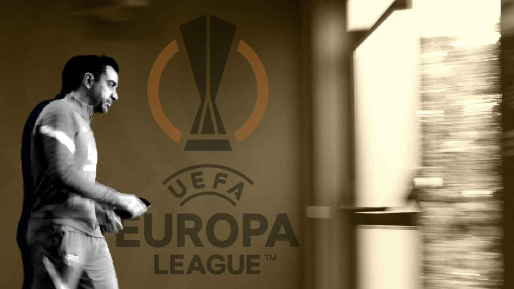 Xavi Hernández, en un fotomontaje con el logo de la Europa League.