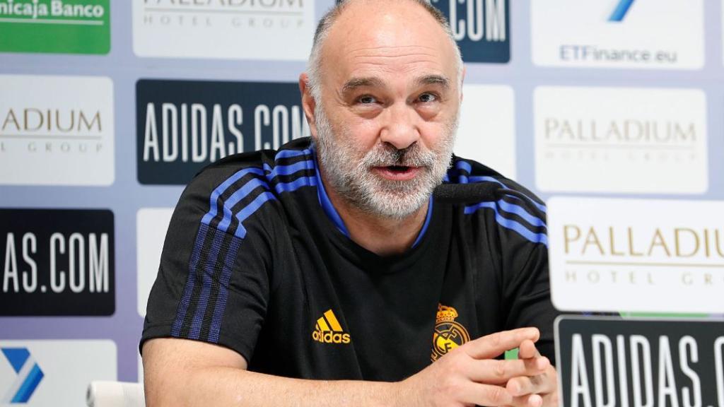 Pablo Laso, en rueda de prensa con el Real Madrid de Baloncesto