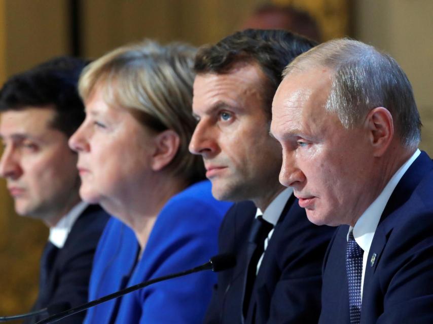 Zelenski, Merkel, Macron y Putin, tras una reunión en París en 2019.