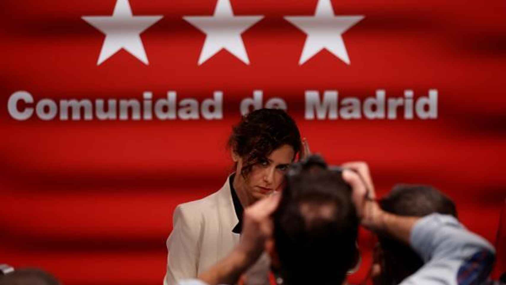 La presidenta de la Comunidad de Madrid, Isabel Díaz Ayuso, durante la rueda de prensa ofrecida en la Real Casa de Correos de Madrid este jueves.