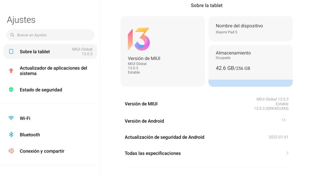 Ajustes de MIUI 13 en la Xiaomi Pad 5