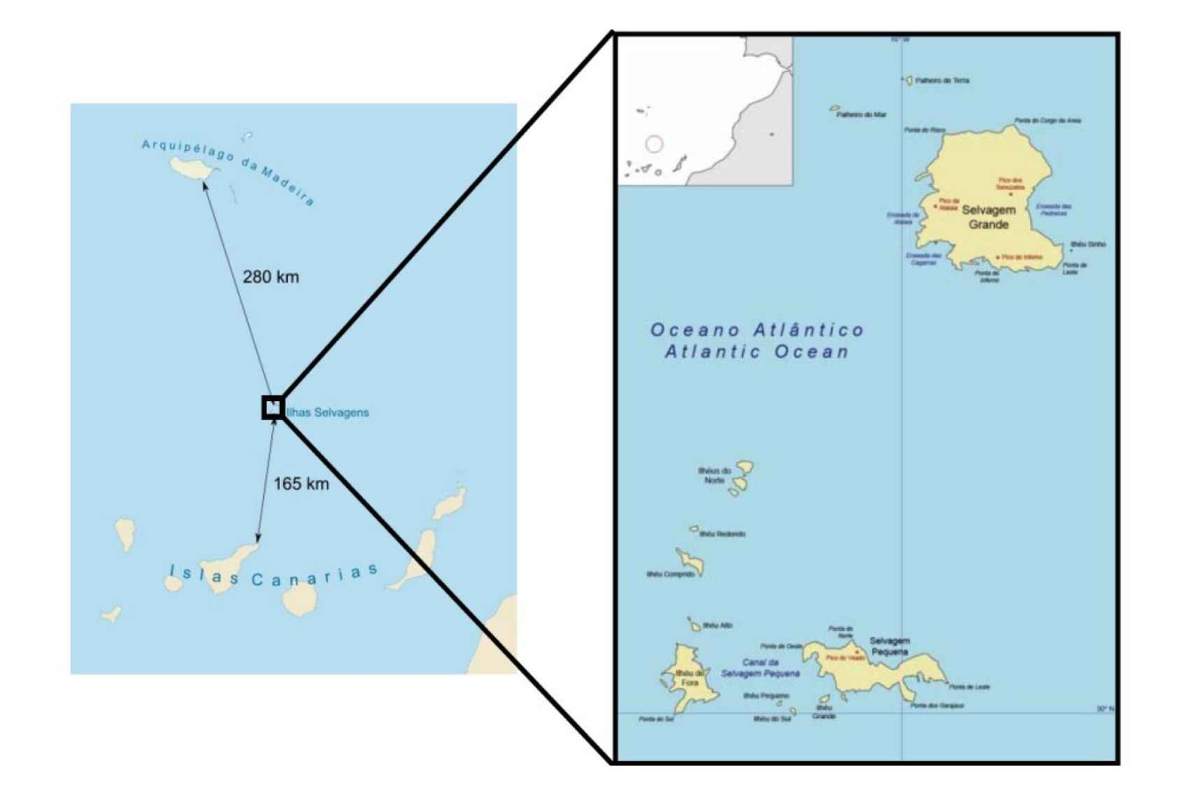 Localización de las Islas Salvajes.