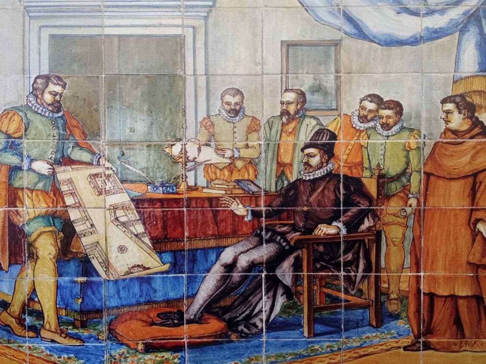 Felipe II recibiendo los planos de la reconstrucción