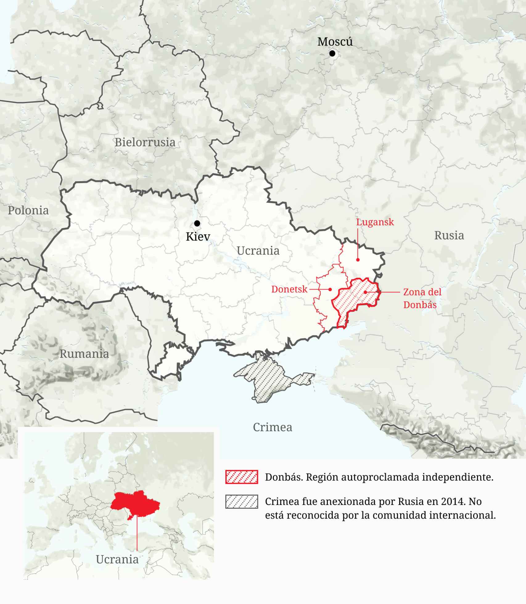 Mapa de la zona del Donbás.