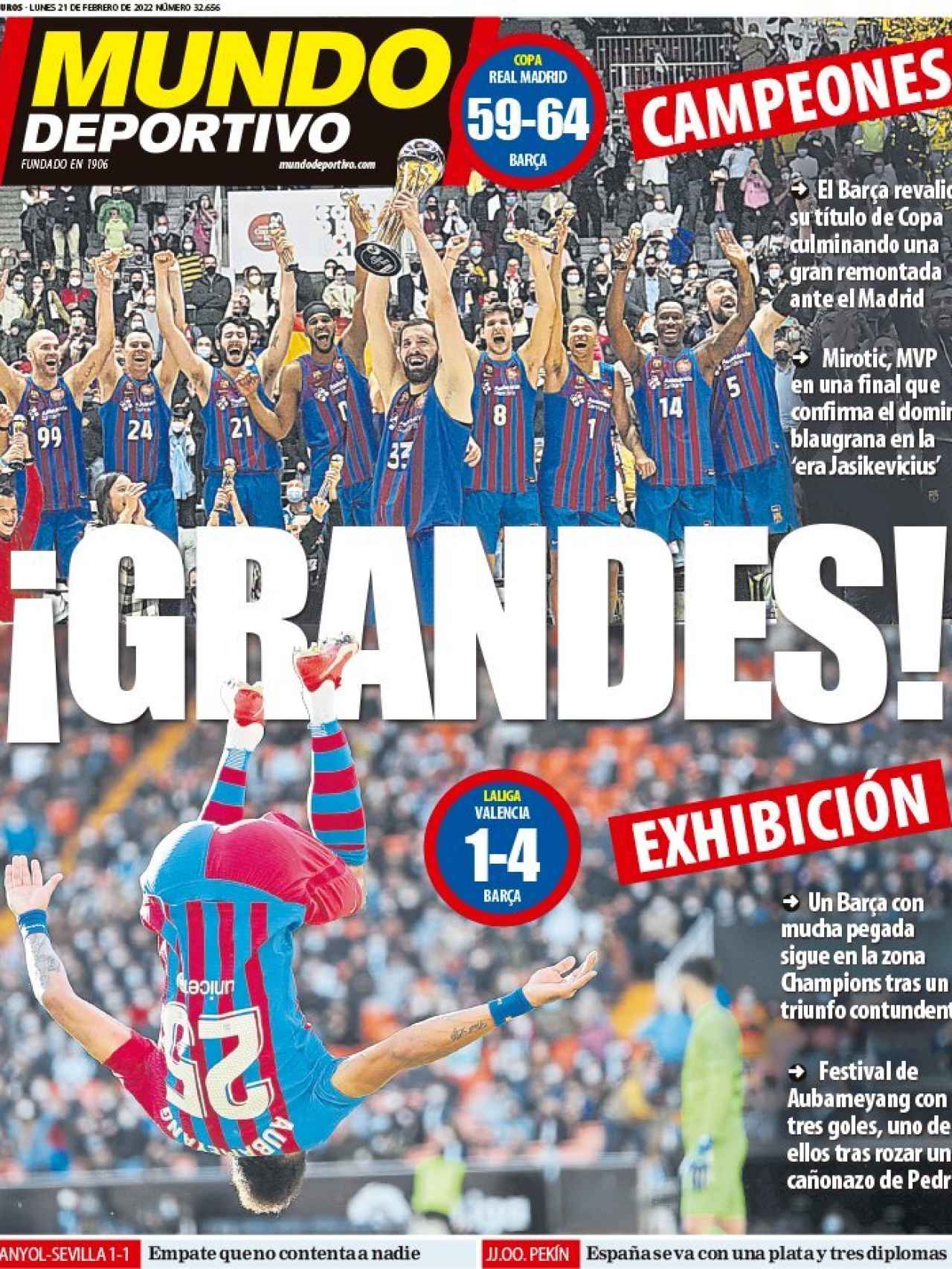 La portada del diario Mundo Deportivo (21/02/2022)