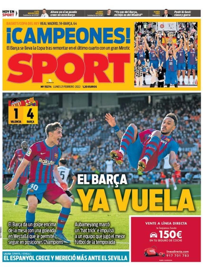 La portada del diario SPORT (21/02/2022)