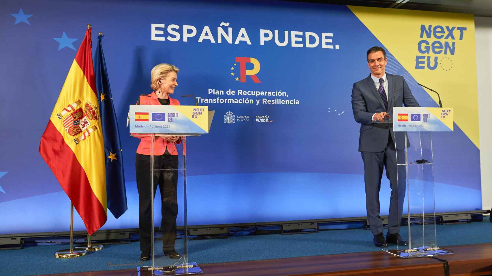 Ursula von der Leyen y Pedro Sánchez, el día en que se aprobó el plan de recuperación de España en junio de 2021