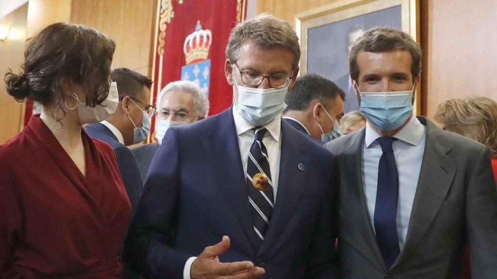 Isabel Díaz Ayuso, Alberto Núñez Feijóo y Pablo Casado.