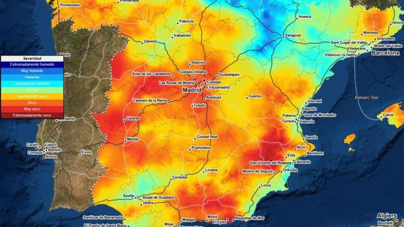 El SPEI muestra la severidad de la sequía meteorológica a partir de la precipitaciín y la demanda de agua por parte de la atmósfera. (Imagen: Meteored)