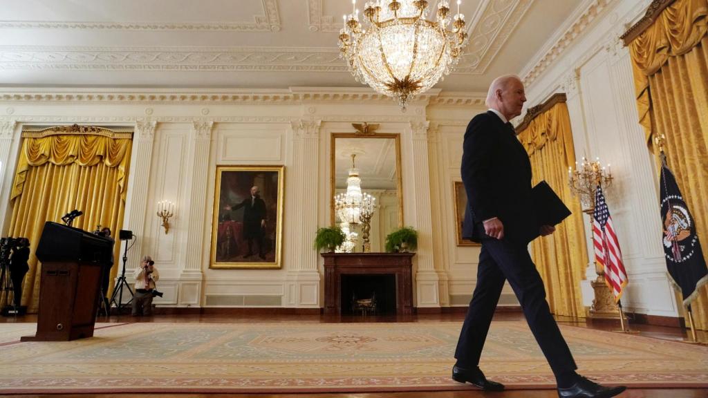 El presidente de EEUU, Joe Biden, al término de su rueda de prensa en la Casa Blanca.