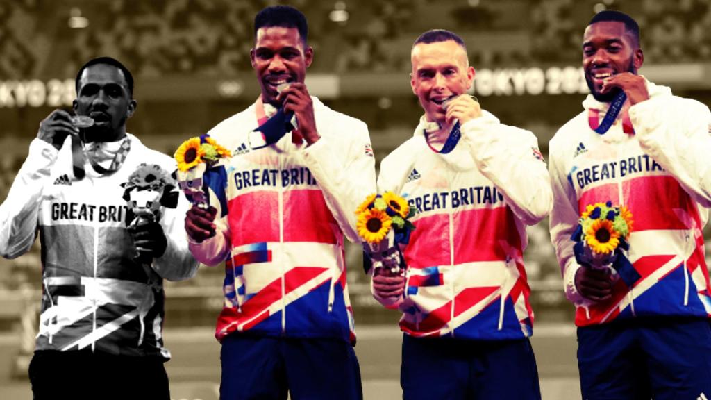 CJ Ujah, junto a Zharnel Hughes, Richard Kilty y Nethaneel Mitchell-Blake, en un fotomontaje.