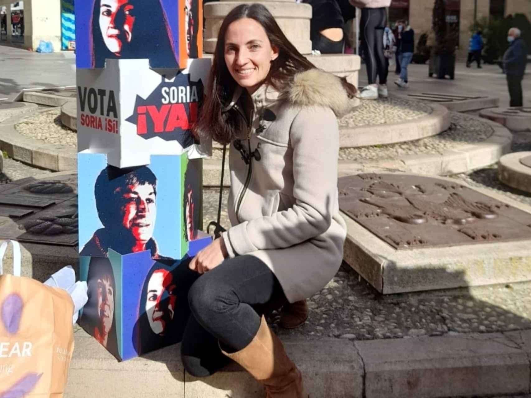La portavoz de Soria Ya, Silvia Largo, durante la campaña electoral de las elecciones autonómicas.