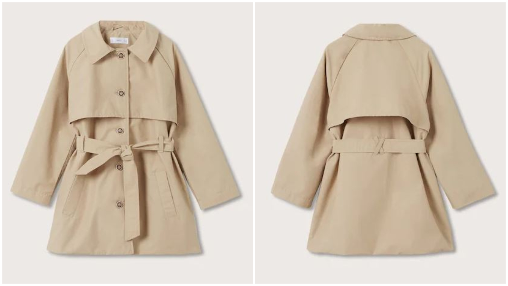 Detalle de la gabardina de Mango.