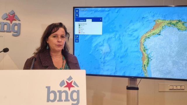 La portavoz del BNG, Ana Miranda, presenta la nueva iniciativa del partido con respecto al impacto de los parques eólicos marinos en el sector pesquero.