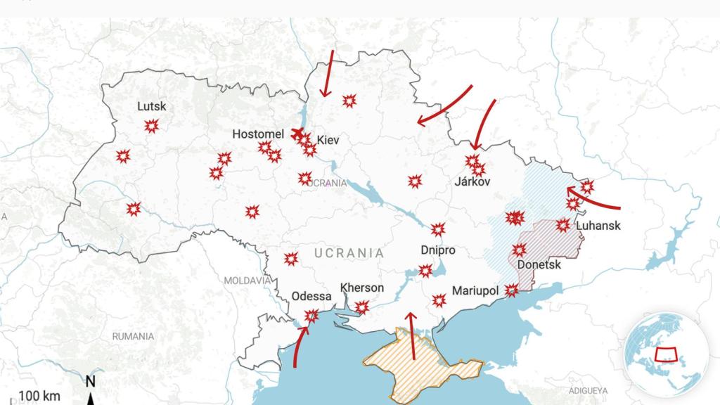 Puntos de Ucrania objeto de los bombardeos de Rusia.