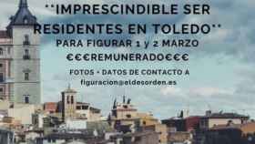 Imagen parcial del cartel del Desorden que reclama figurantes en Toledo.
