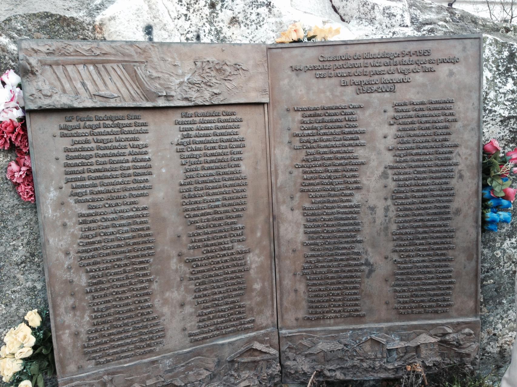 Listado con los nombres de los 144 fallecidos como consecuencia de la rotura de la presa