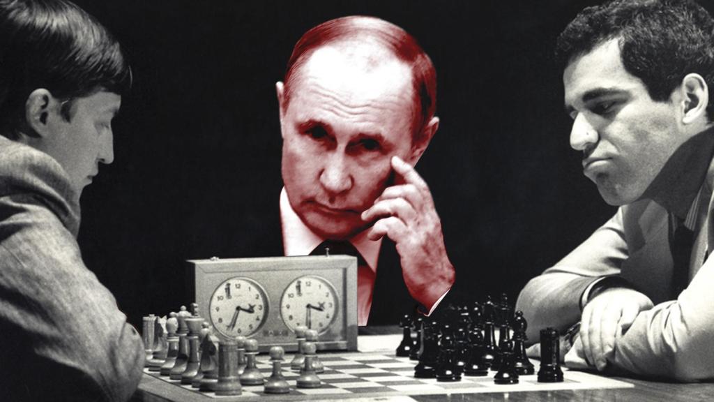 Karpov, Kasparov y Putin, en un fotomontaje