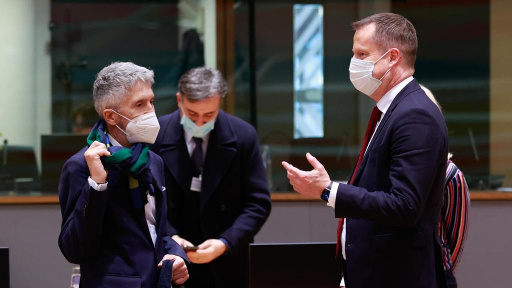 El ministro del Interior, Fernando Grande-Marlaska, durante la reunión de este domingo en Bruselas