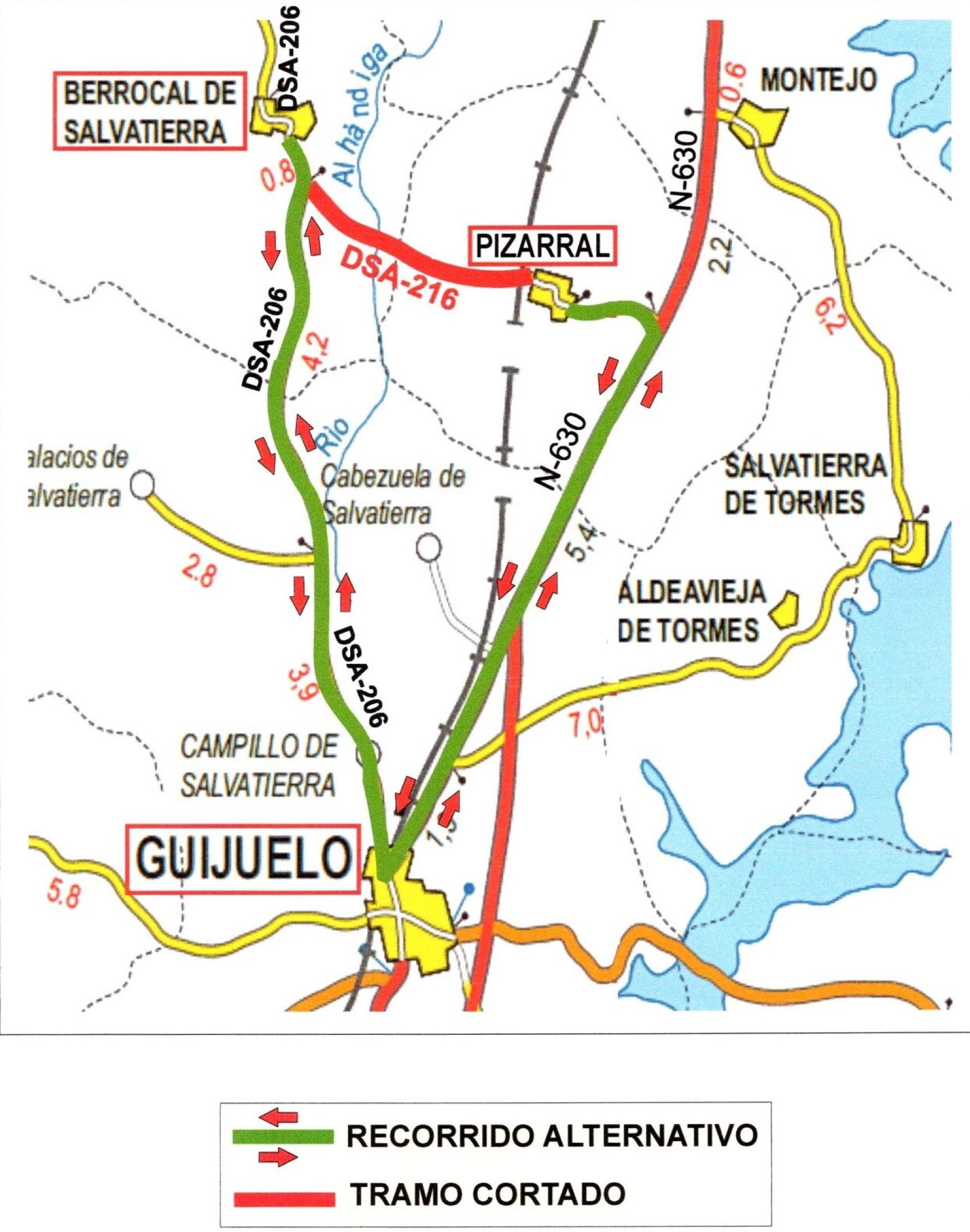 Para los desplazamientos entre ambos puntos se recomienda el itinerario alternativo a través de los municipios de Guijuelo y Campillo de Salvatierra.