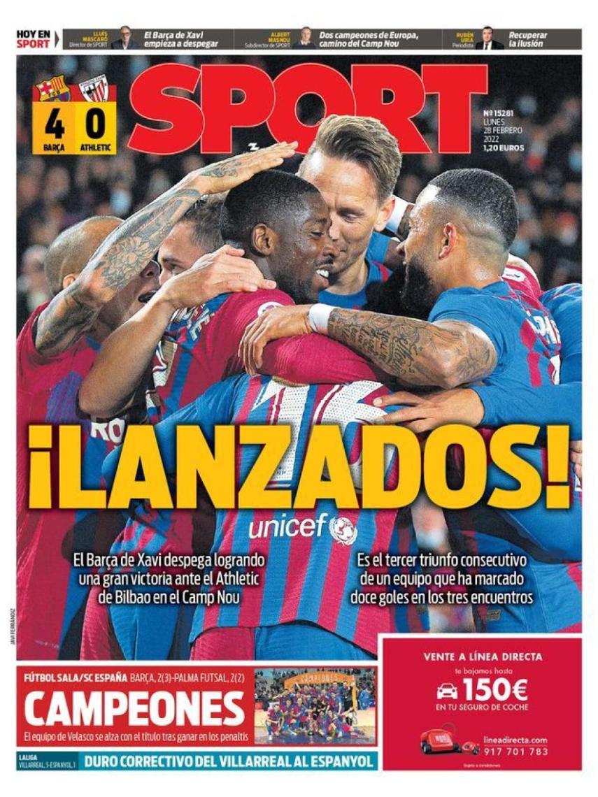 La portada del diario SPORT (28/02/2022)