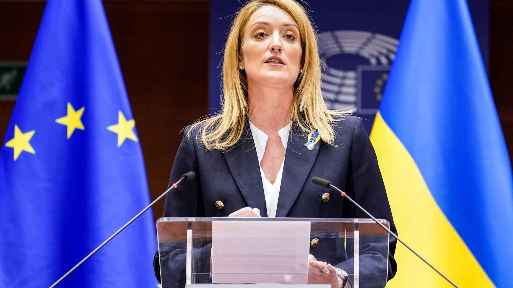 La presidenta de la Eurocámara, Roberta Metsola, apoya las aspiraciones europeas de Ucrania