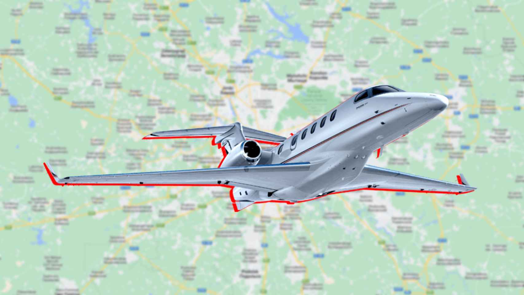 Jet sobre el mapa de Rusia