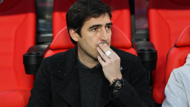 Andoni Iraola, en el banquillo del Rayo Vallecano.