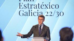 El presidente de la Xunta, Alberto Núñez Feijoo, interviene en la presentación del Plan Estratéxico 2022-2030 para Galicia.