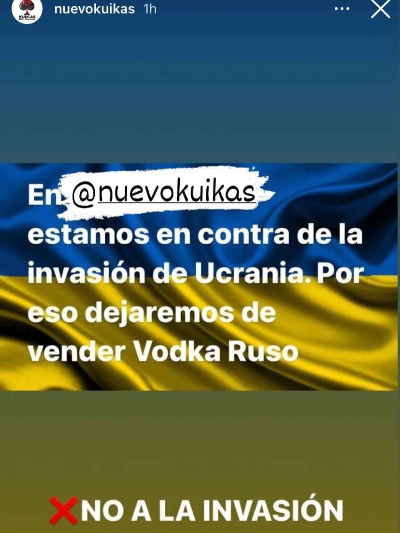 Publicación del bar Kuikas contra la guerra en Ucrania
