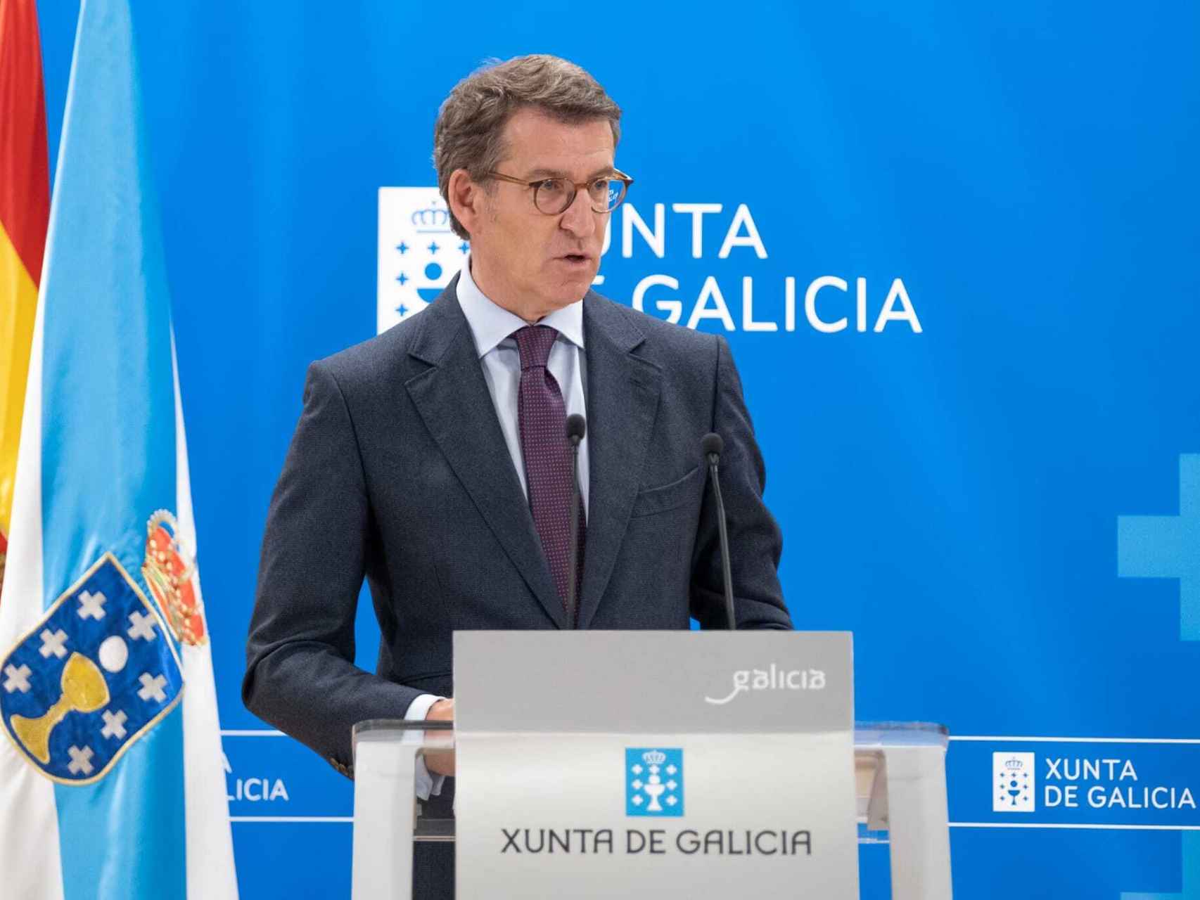 El presidente gallego, Alberto Núñez Feijóo, durante la rueda de prensa posterior al Consello de la Xunta celebrado este jueves.