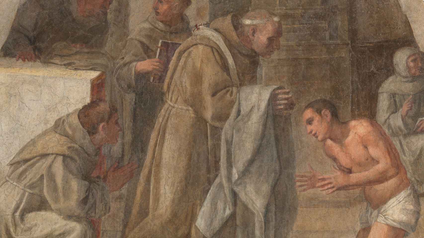 Detalle de 'San Diego de Alcalá recibe el hábito franciscano', 1604-1605
