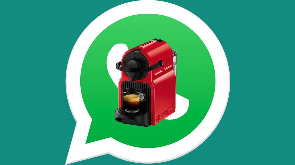 Cafetera Nespresso junto al logo de WhatsApp