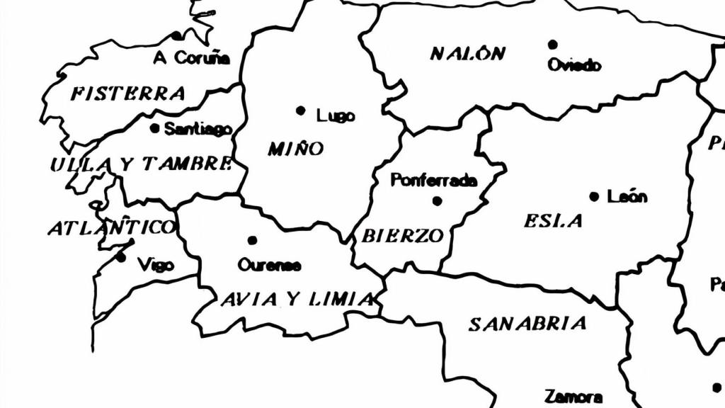 Distribución provincial de Galicia según el proyecto de 1842 de Fermín Caballero